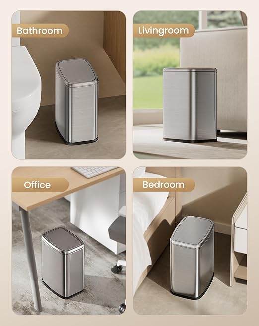 Cesun Small Bathroom Trash Can with Swing-Top Lid,8L/2.1 Gallon Stainless Steel Garbage Can with Removable Inner Bucket, Slim Waste Basket for Home, Office, Toilet, Bedroom, Living-Room (Silver)