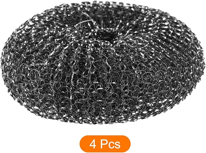 HARFINGTON 4pcs Stainless Steel Scrubber Pad, Barbecue Grill Cleaning Scrubber Pads Replacement Steel Wool Brush Head for Gas, Outdoor BBQ Accessories