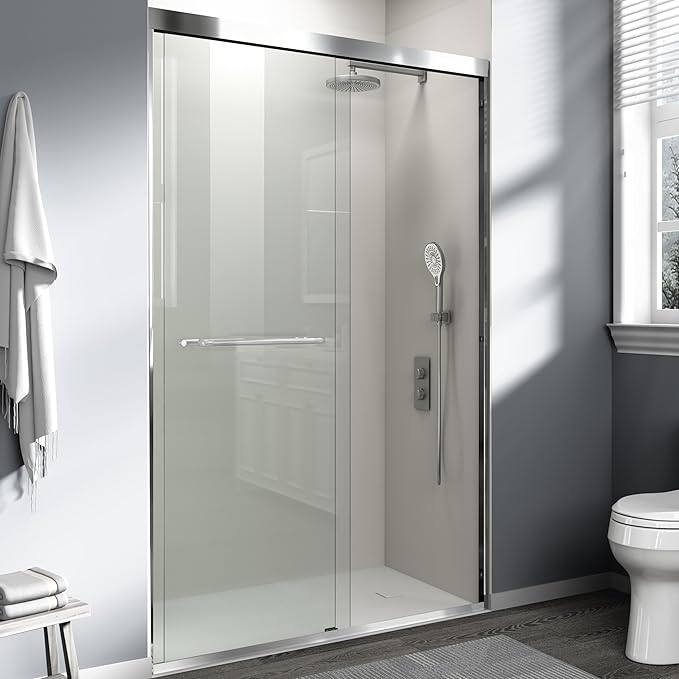 44-48 in. W x 72 in. H Double Sliding Shower Door, Semi-Frameless Bypass Bathroom Sliding Door with 1/4" (6mm) Tempered Glass for Walk-in Shower, Chrome