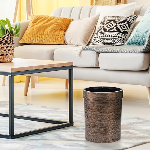 3 Pack Vintage Small Trash Can, 1.7 Gallon Plastic Round Wastebasket, Hipsteen Retro Style Garbage Can, Wood Grain Garbage Bin with Top Ring to Fix Bag for Home Kitchen Office Bathroom