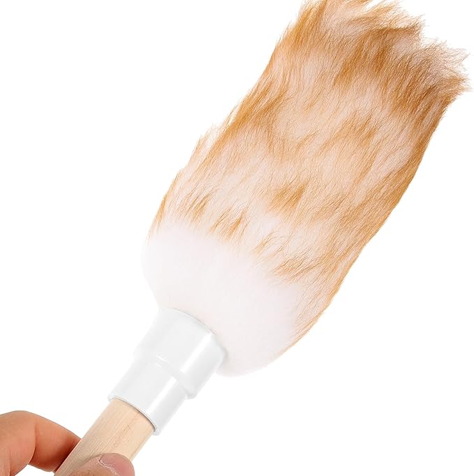 NOLITOY Wool Duster for Car and Furniture Dust Cleaning, Small White Lambswool Handheld Duster with Wooden Handle, Washable Household Dust Removal Tool for Interior and Home Use