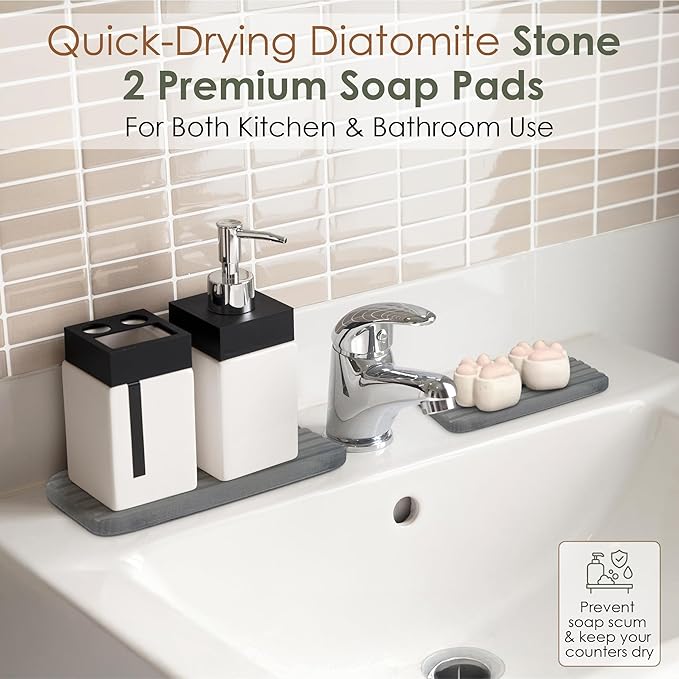 3-Pack Large Stone Kitchen Dish Drying Mat for Countertops 24"x16"– Absorbent Diatomaceous Earth Stone Mat with 2 Extra Stone Pads, Fast-Drying Non-Slip Design for Kitchen & Bathroom,Easy to Clean
