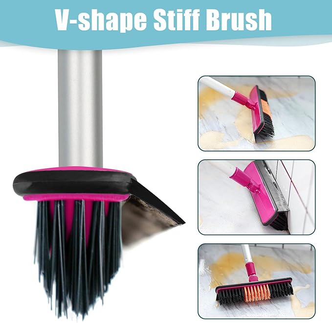 Magic Broom Sweeper, Multifunction Replaceable Silicone Broom, Household Squeegee for Floor Cleaning, Bathroom, Pet Hair, Dog Broom Brush Set (Bright Pink)