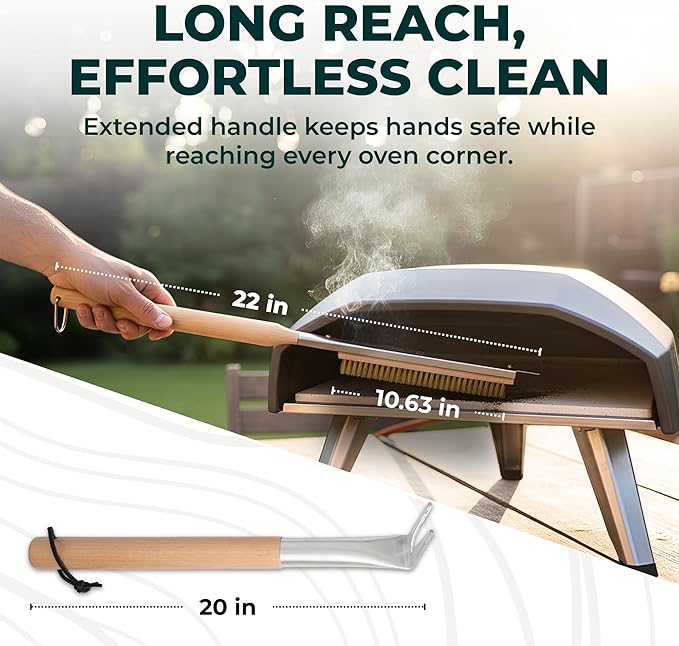 Urban Whisk 22" Pizza Oven Brush with Scraper & Turning Fork – Heat-Resistant Brass Bristles, Stainless Steel Scraper, Extra-Long Handle + Spare Head
