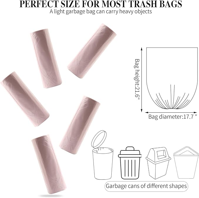 5 Rolls Small Trash Garbage Bags, 4 Gallon Strong Thin Material Disposable Kitchen Garbage Bags, Durable Plastic Trash Bags for Office Home Bedroom Garden Waste Bin, 100 Counts (Pink)