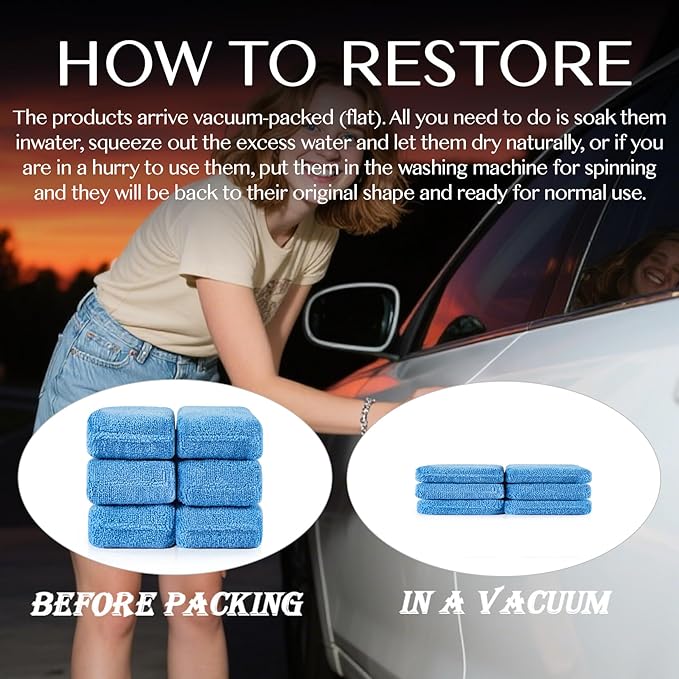Sukh 6 Pack Microfiber Rectangle Sponge Detailing Pads - Microfiber Wax Foam Applicator Pads for Car Wax Applicator Pad 4.72x3.15 inch Blue