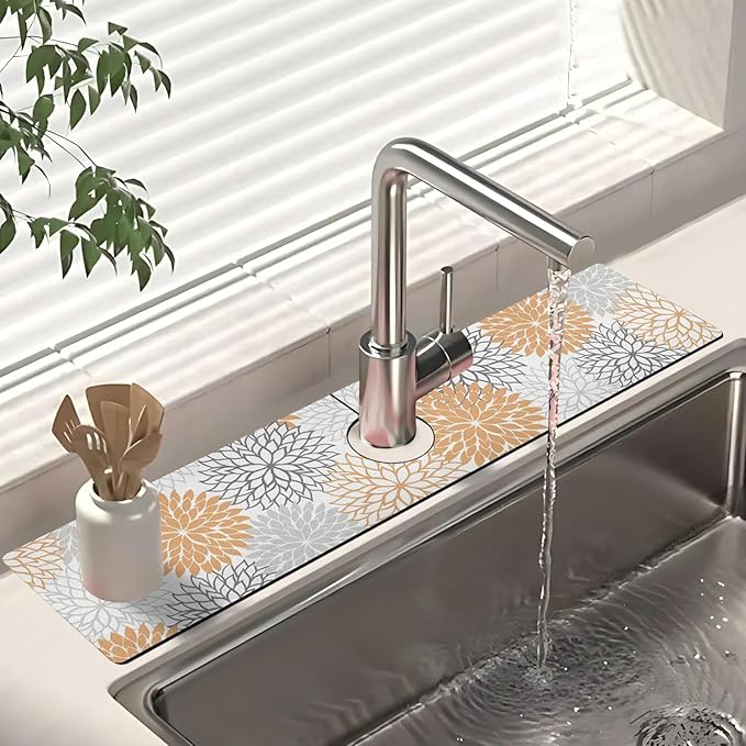 Dish Drying Mat for Kitchen Counter Matt, 2PCS 19"x12" Dish Drainer Mat & 24"x5.5" Sink Splash Guard, Super Absorbent Non-slip Rubber Backed