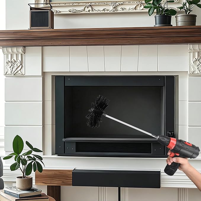 Chimney Sweep Pro Kit, 30ft Interlocking Rods with 6” Dual Brush Heads, Efficient Dryer Vent and Air Duct Cleaner, Reusable Fireplace Maintenance System