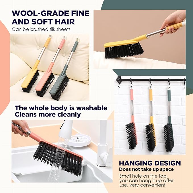 6 Pcs 17'' Hand Broom Brush Dust Brushes Soft Bristle Cleaning Brushes Handheld Soft Counter Brush for Bed Car Couch Desk Sofa Furniture Clothes Small Particles Hair Debris Quilt Remover