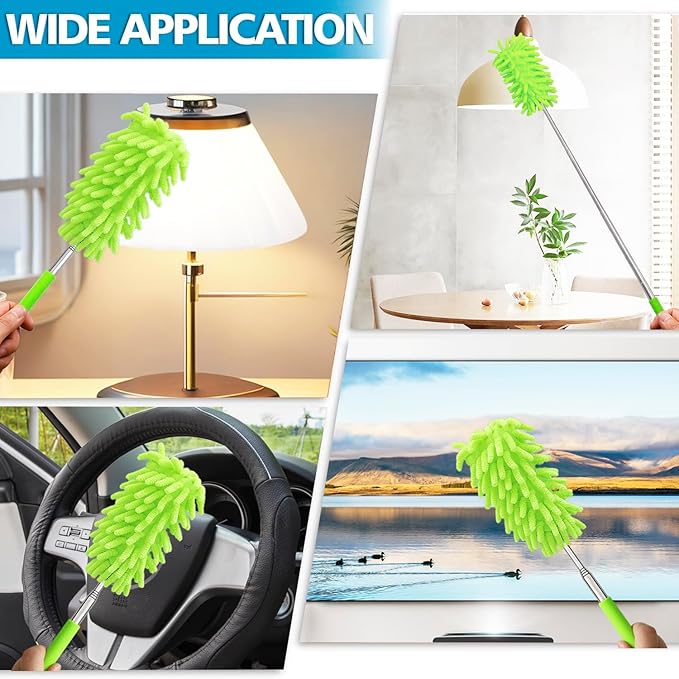 2 Pack Extendable Microfiber Feather Duster for Cleaning, Washable Dusters, Up to 30 Inch Reachable, Wet and Dry Use Cleaning Tools for Car, Ceiling Fan, Window, Furniture, Office