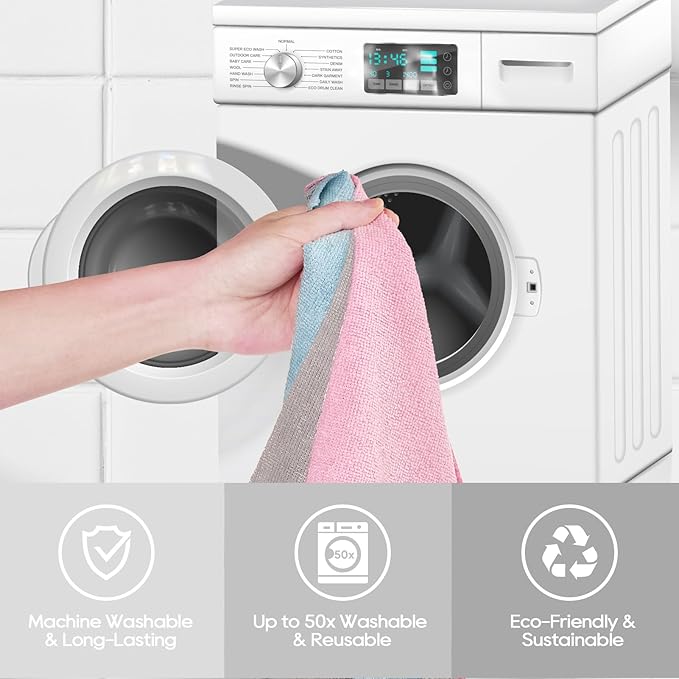 HONOVA Microfiber Cleaning Cloth Roll 90 Pack, Tear Away Microfiber Towels, 12" x 12", Reusable Paper Towels, All Purpose Paper Towels for Kitchen, Window, Car, Shop(Blue&Grey)