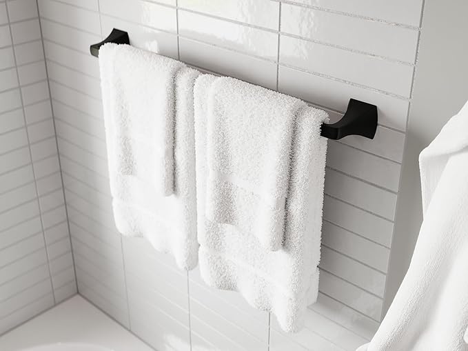 Pfister Bruxie Bath Towel Bar for Bathroom, 24-Inch, Wall-Mounted, Screw-in, Matte Black Finish, BTBBIE2B