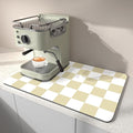 Dish Drying Mat for Kitchen, 15.7’’ X 17.7’’ Coffee Bar Mats for Countertop Fit Under Coffee Maker, Checkered Drying Mat, Hide Stain Rubber Backed Espresso Machine Absorbent Drying Pad, Beige & White