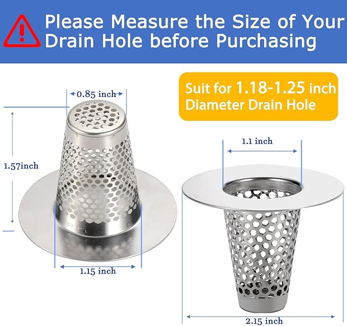 Bathroom Sink Drain Strainers for 1.1"-1.25" Depth Than 1.6" Drain Hole Catcher for Bathroom Sink,Laundry, Utility, RV Sink.Small Conical Bathroom Sink Strainer Basket