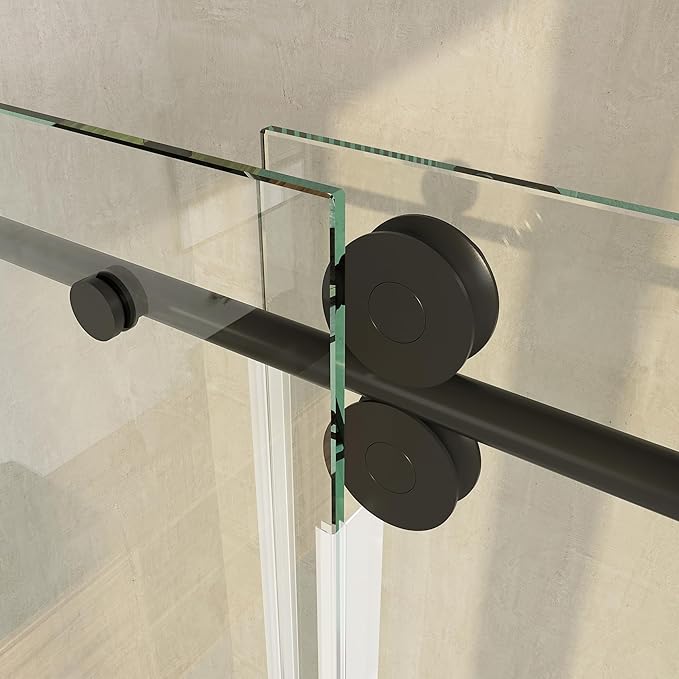 Frameless Shower Door, 46"-48" Wide, 76" High, 3/8" (10mm) Clear Tempered Glass, Noiseless, Waterproof Bathroom Shower Door, Matte Black Finish