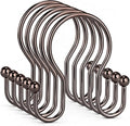 Goowin Shower Curtain Hooks, 12 Pcs Shower Curtain Rings, Stainless Steel Shower Curtain Hangers, Metal Shower Curtain Hooks Rings Rust Proof, Minimalist Shower Hooks for Shower Curtain, Bronze