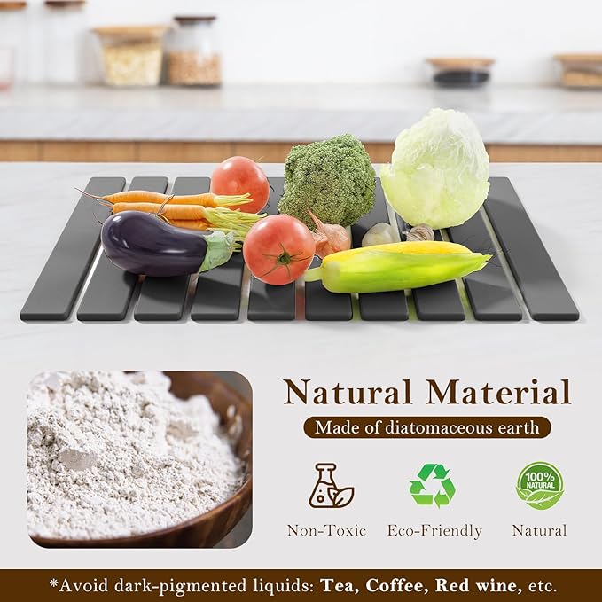 Stone Dish Drying Mats for Kitchen Counter-23.6“x 15.3”,Eco-Friendly,Foldable quick dry stone mat kitchen,Absorbent Diatomaceous Earth Mats for Dishes Bottles Cups Bathroom Any Countertop-Dark Gray