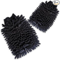 2 PCS Car Microfiber Wash Mitt, 5.51In X 9.05In Chenille, for Car Washing, Elastic Cuff Multi-Purpose Wash Mitt Cleaning Kit (Black)