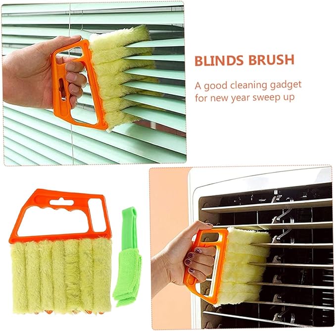 7-Finger Blinds Cleaning Brush and 3-Finger Window Shutter Brush 2pcs, Handheld Dusting Tool for Home Window and Air Conditioner Vent Cleaning, Orange and Green
