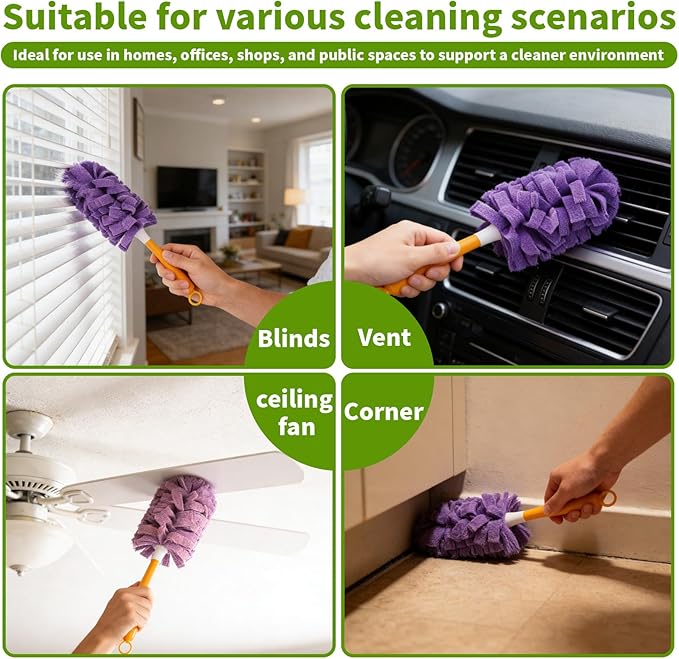360° Electrostatic Duster Refills, Reusable & Washable Pads for Hand Duster, Sustainable Dust Removal Kit for Home, Office & Car – Dry & Wet Use, High-Adsorption Microfiber (2 Handle + 5 Refills)