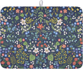 Flower Floral Dish Drying Mat 18x24 inch Microfiber Navy Blue Drying Mats with Hanging Loop Absorbent Green Leaves Dish Drainer Mat Reversible Flowers Drying Pad for Kitchen Counter Sink