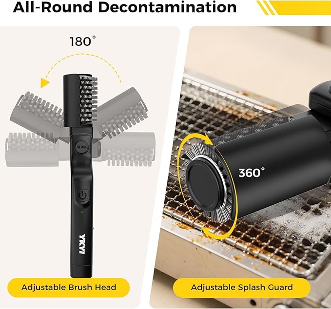 YKYI Electric Rotary Grill Brush for Outdoor Grill, 3-Speed Power Control, 304 Stainless Steel BBQ Grill Brush with No Bristle Shedding, 90 Mins Extended Runtime Grill Cleaning Brush (Matt Black)