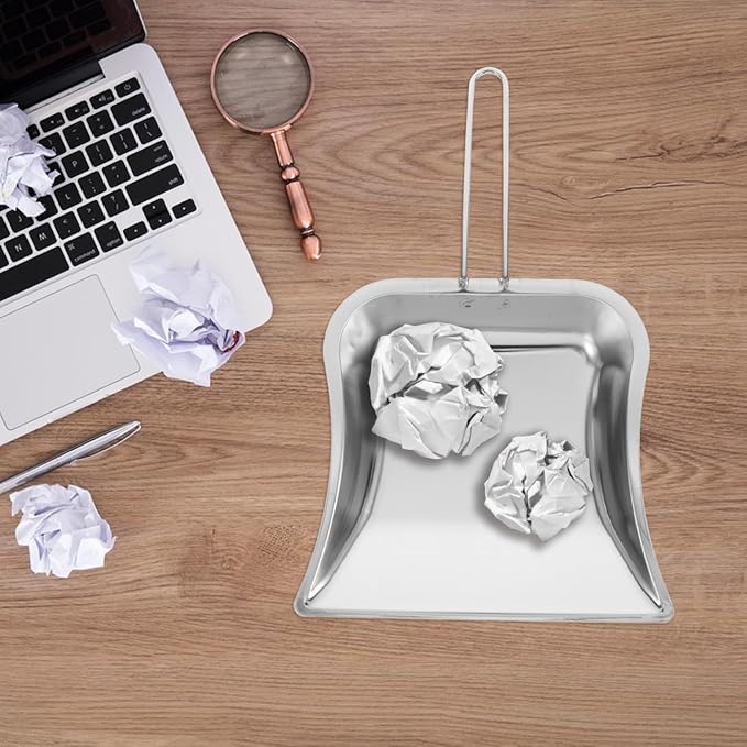 Mini Dust Pan for Table Metal Dust Pan and Brush Sets Stainless Steel Shovel for Fireplace Small Dustpan Desk Silver