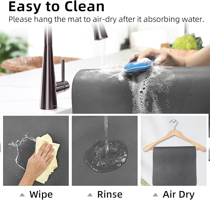 LOPNUR Kitchen Dish Drying Mat, 31.5"x17" Extra Large Dish Drying Mats for Kitchen Counter, Super Absorbent Dish Drying Pad, Diatomite Coffee Mat Heat Resistant Mat with Anti-slip Rubber Backed, Grey