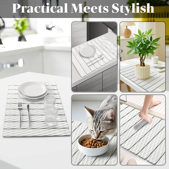 Stone Dish Drying Mat for Kitchen Counter, 24"(L)×16" (W) Large Foldable Absorbent Diatomaceous Earth Dish Drying Mat, Kitchen Counter Mats for Dishes Bottles Cups, Match Any Countertop - Wave Pattern