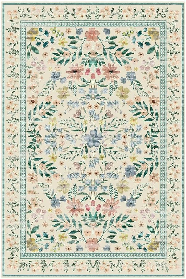 Door Mat Floral Entryway Rug, Washable Samll 2x3 Rug, Boho Green Front Door Mat, Non Slip Area Rugs, Low Pile Throw Accent Carpet for Indoor Entrance, Bathroom and Kitchen(Light Green 2x3ft)