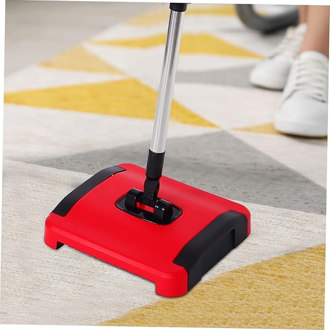 1Set Adjustable Height Manual Carpet Sweeper with Rotating Brush Rolls for Pet Hair and Dust Removal Versatile Push Broom Vacuum Cleaner for Carpets Rugs Hard Floors and Tiles