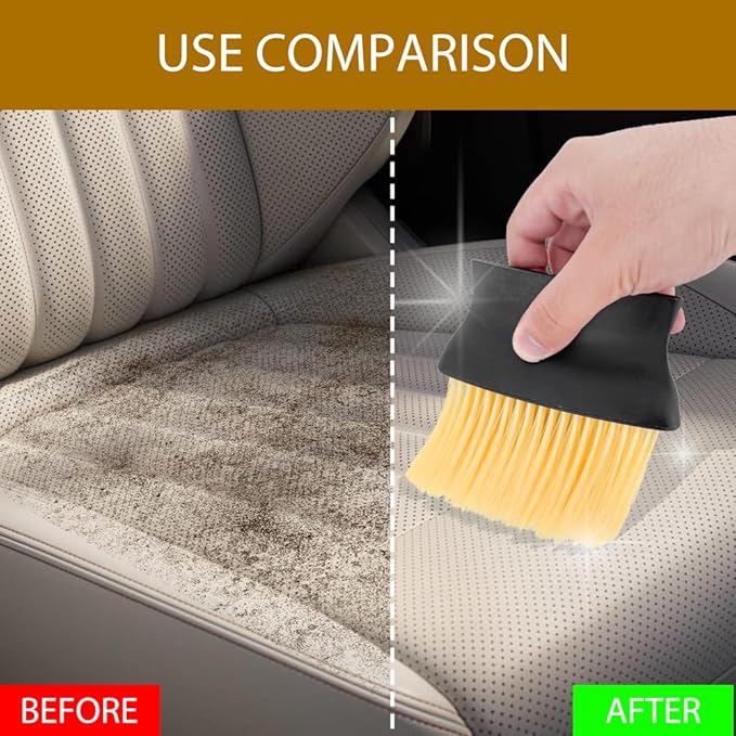 Auto Interior Dust Brush, Car Detailing Brush, Soft Bristles Auto Exterior Cleaning Whisk Broom, No-Scratch Car Dashboard Dusting Tool for Auto Air Conditioner Vent, Leather, Computer (Yellow)