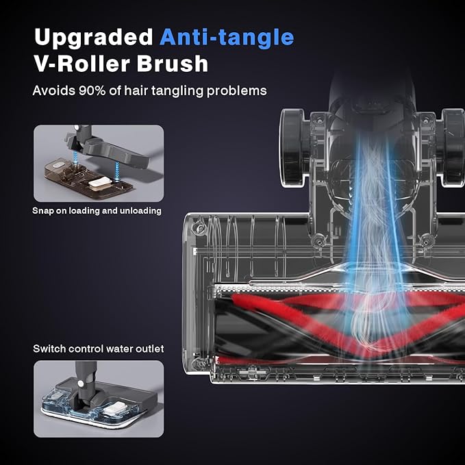 Wet Dry Vacuum Cleaner,3-in-1 Cordless Vacuum and Mop Combo，45Mins Runtime Vacuum Cleaners,45KPA Strong Suction，Anti-Tangle Brush Roll Removable water tank for Home/Pet Hair/Carpets/Floors，White