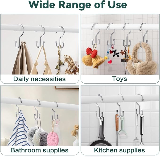 Goowin Shower Curtain Hooks, Shower Curtain Rings, Durable Rust Proof Shower Curtain Hangers, Shower Rings for Curtain, Double Glide Shower Hooks for Shower Curtain, Chrome, 12 Pack-Cylinders