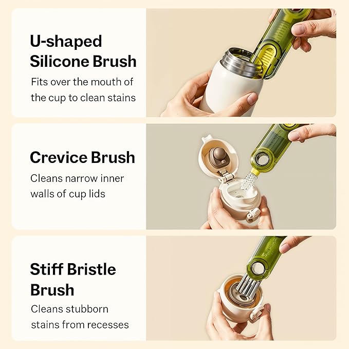 Gap Cleaning Brush – Silicone & Plastic Deep Cleaner for Bottles, Keyboards, Mugs & Glass – Compact Pocket-Size Design, Easy to Carry, Strong Decontamination (Green, Grey, Blue) (Green, 3)