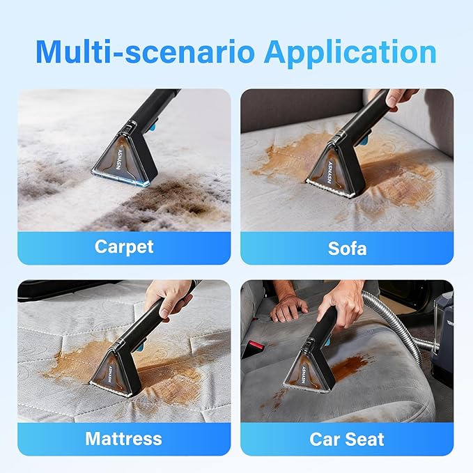 Portable Carpet & Upholstery Spot Cleaner, Compact Strong-Suction Machine with Scrubbing Brush, Removes Pet Stains, Spills & Dirt from Sofas, Stairs, Rugs, Mattresses & Car Interiors