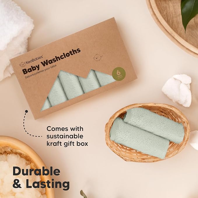 6-Pack Baby Washcloths - Soft Absorbent Viscose from Bamboo Wash Cloths for Babies, Kids, Toddlers, Infant, Newborn Bath Towels, Gentle on Sensitive Skin, 10x10 Reusable Face Towels (Dove)
