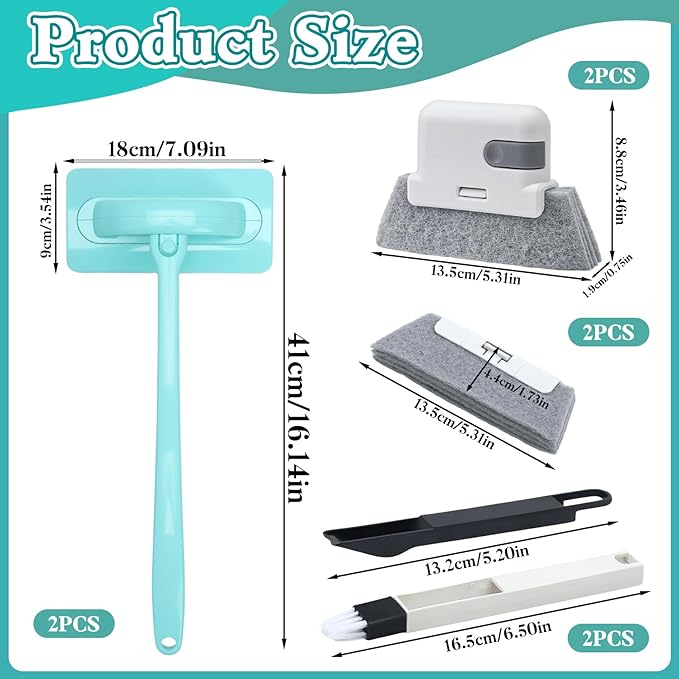 Detachable Window Screen Cleaner Tool with Wet and Dry Dual-Use - All-in-One Mesh Scrubber, Window Track and Groove Cleaning Brush Kit (8 Pack)