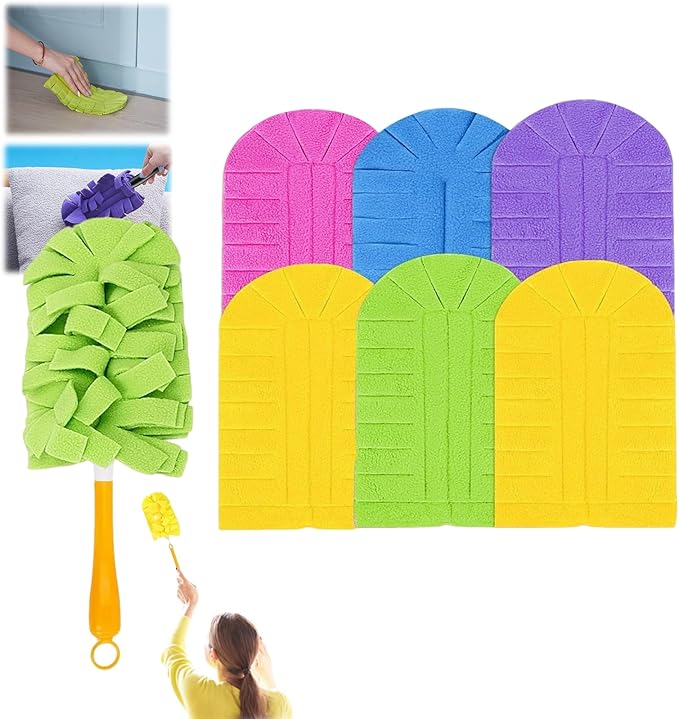 360° Electrostatic Duster Refills - The Sustainable Choice for a Dust-Free Home, Reusable & Washable Microfiber Dusting Heads, Reusable Duster Refills (1 Handle + 6 Refills)