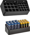 Battery Storage Organizer Battery Storage Box Black Fits 16 AAA & 12 AA Batteries Divided Battery Holder Fits Wall,Cabinets,Drawers (Case Not Includes Batteries)