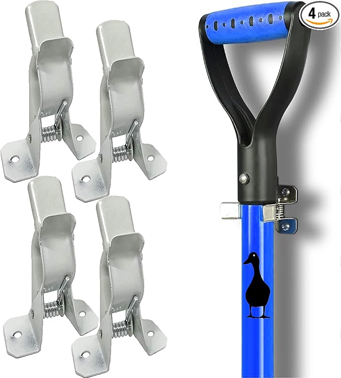 Black Duck Brand White Spring Grip Clamps, Mop and Broom Clamp Holder for Shovel, Rake, Broom, Mop, Etc. (4, Jumbo)