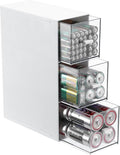 BTSKY Acrylic Battery Organizer for AA, AAA, 9V, C, D Batteries, Multipurpose Storage Box with 3 Drawers, Household Desk Holder for Common Battery Types - White, 1 Pack (Batteries Not Included)