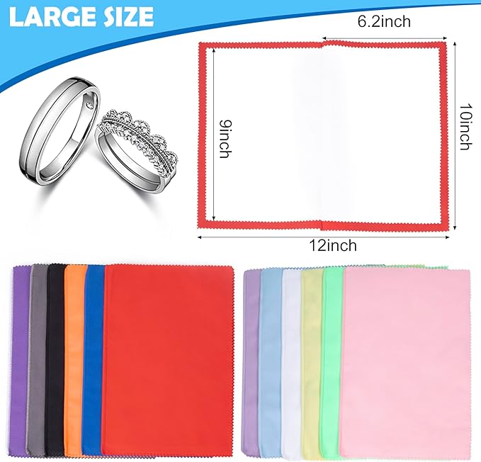 6 PCS Jewelry Polishing Cloths, 10x12 Inch Soft Pure Cotton Polishing Cloths for Cleaning Gold, Silver, Platinum, Diamond, Stainless Steel, Keeps Clean and Shiny (6 Dark Colors)