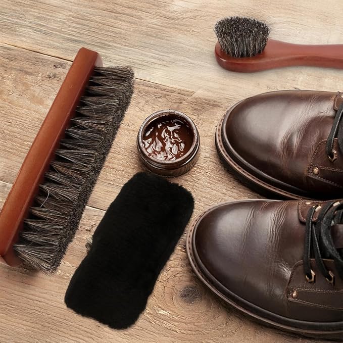 Shoe Brush, 2Pcs Shoe Cleaning Brush, Horsehair Shoe Brush, Shoe Brushes for Cleaning, Shoe Polish Brush, Boot Brush for Leather, Horse Hair Brush for Care Leather Shoes Clean Dauber Applicators