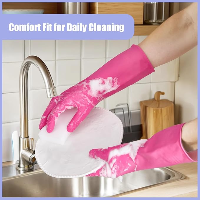 Rubber gloves for dishwashing 4 Pairs, Kitchen gloves for dish cleaning gloves, Reusable (XL, Colorful)