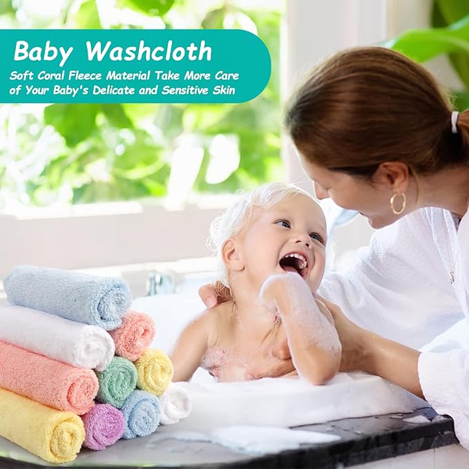 HOMEXCEL Baby Washcloths 50 Pack, Microfiber Coral Fleece Baby Bath Face Towel 7 x 9 Inch Extra Absorbent and Soft Burp Cloth and Wash Cloths for Newborn,Infants and Toddlers, Gentle On Sensitive Skin
