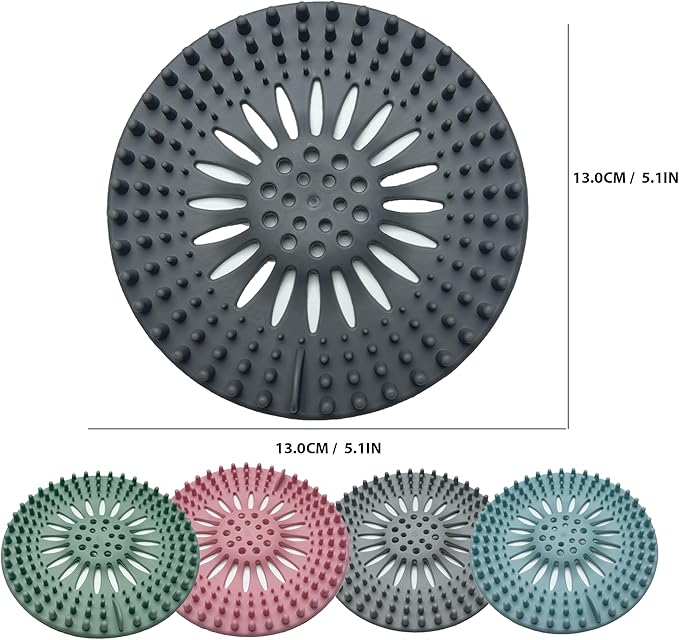 Silicone Drain Hair Catcher 5-Pack – Flexible TPR Drain Strainer & Cover for Bathroom Shower, Bathtub & Kitchen Sink – Reusable Non-Slip Hair Trap, Anti-Clog Drain Protector, Multi-Color