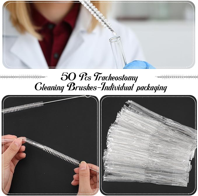 TrelaCo 50 Pcs Tracheostomy Cleaning Brushes Trach Brush Nylon Bristle Tracheostomy Brushes Pipe Tube Cleaning Brush for Supplies, 10mm