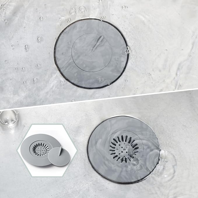 Bathtub Stopper,3pcs 2-in-1 Bathtub Drain Hair Catcher,Silicone Kitchen Bathroom Shower Water Strainer Protectors,Universal Flat Suction Shower Drain Cover,Washbasin Drain Stopper (Black)