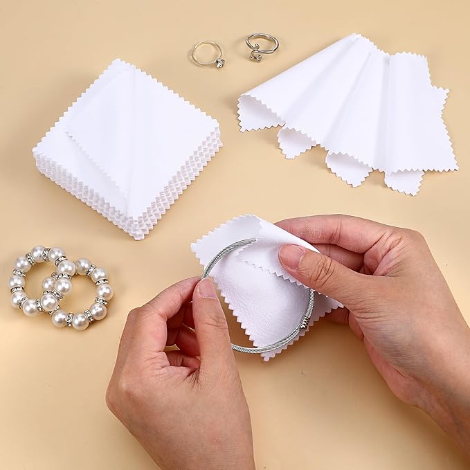 50PCS Jewelry Polishing Cloth,Professional Double-Sided Cleaning Cloth for Jewelry Sterling Silver Gold Platinum Watch Coins and More (3.15" X 3.15")